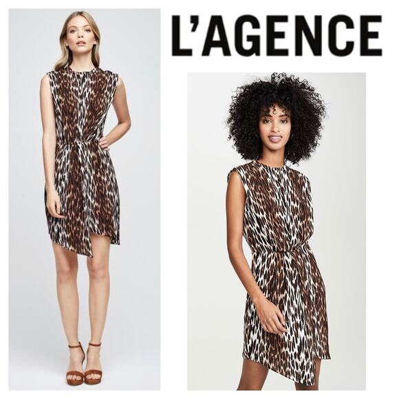 L'AGENCE Cipriana Leopard Print Asymmetrical Silk Dress, Size 0 - Picture 2 of 12